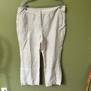 Chicos Womens Size 2.5/L‎ Ankle Pants Beige Linen Elastic Waist Resort High Rise